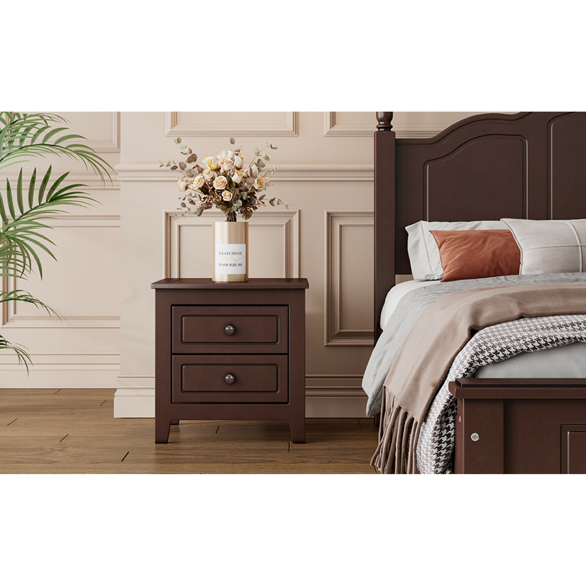 variant-group:rf-n733wf308187aad|Roomfitters 2-Drawer Nightstand for Bedroom, Mid-Century Retro Bedside Table with Classic Design, Dark Walnut