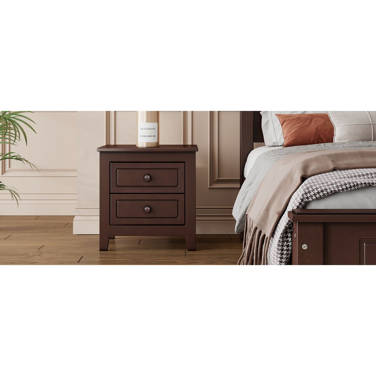 variant-group:rf-n733wf308187aad|Roomfitters 2-Drawer Nightstand for Bedroom, Mid-Century Retro Bedside Table with Classic Design, Dark Walnut
