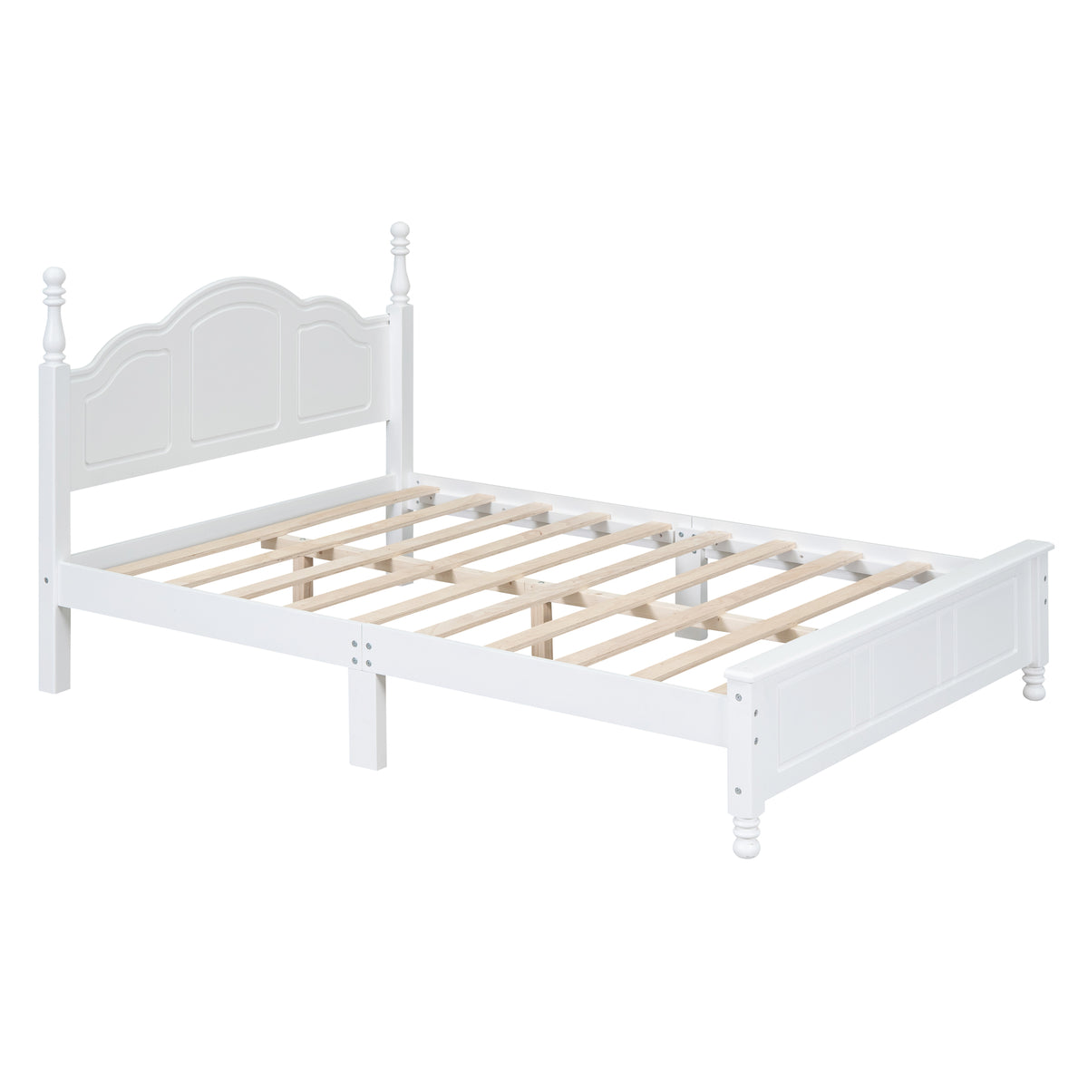 variant-group:rf-n733wf308186aak|Roomfitters Full Size Wood Platform Bed Frame, Retro Style Platform Bed with Wooden Slat Support, White, White