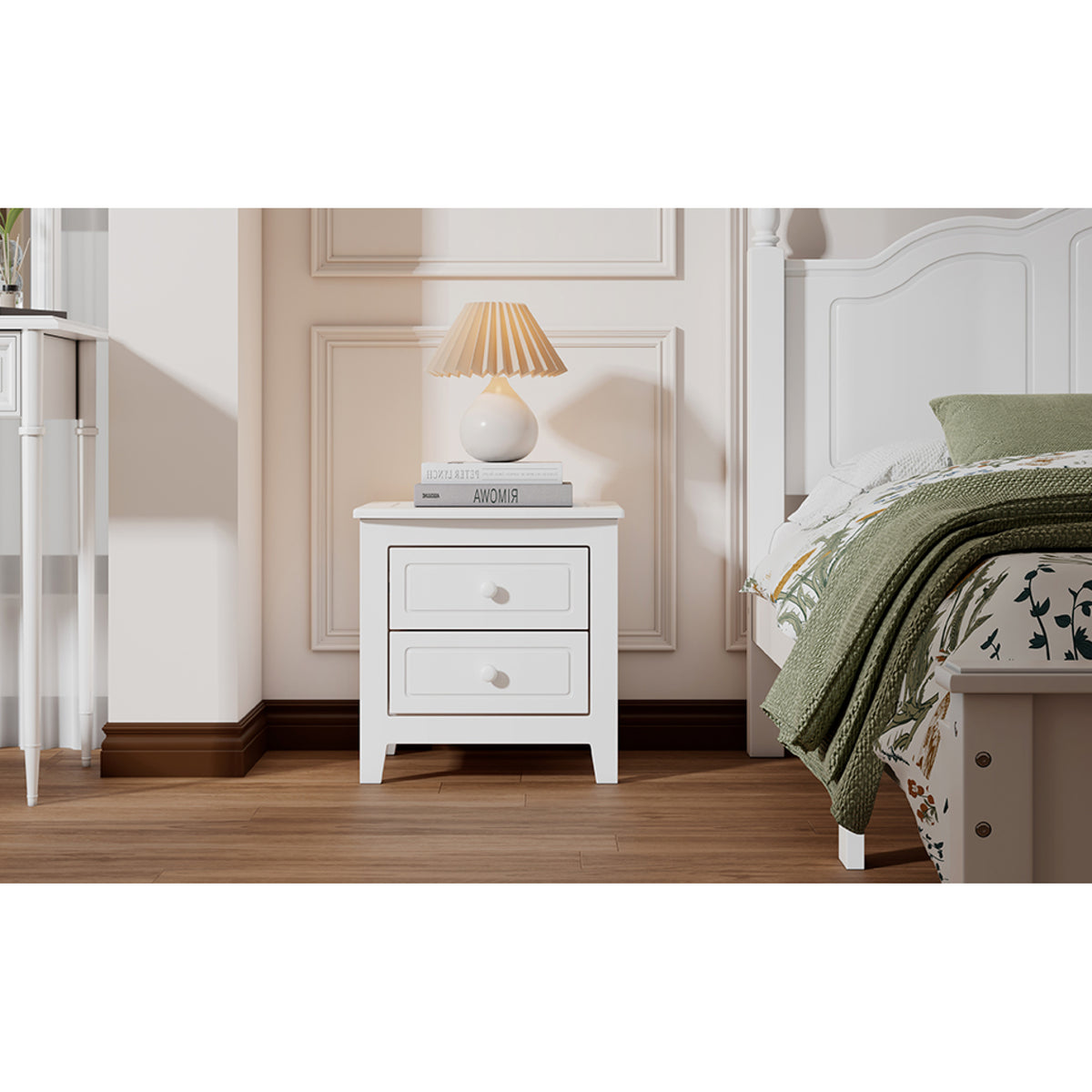 variant-group:rf-n733wf308187aak|Roomfitters 2-Drawer Nightstand for Bedroom, Mid-Century Retro Bedside Table with Classic Design, White