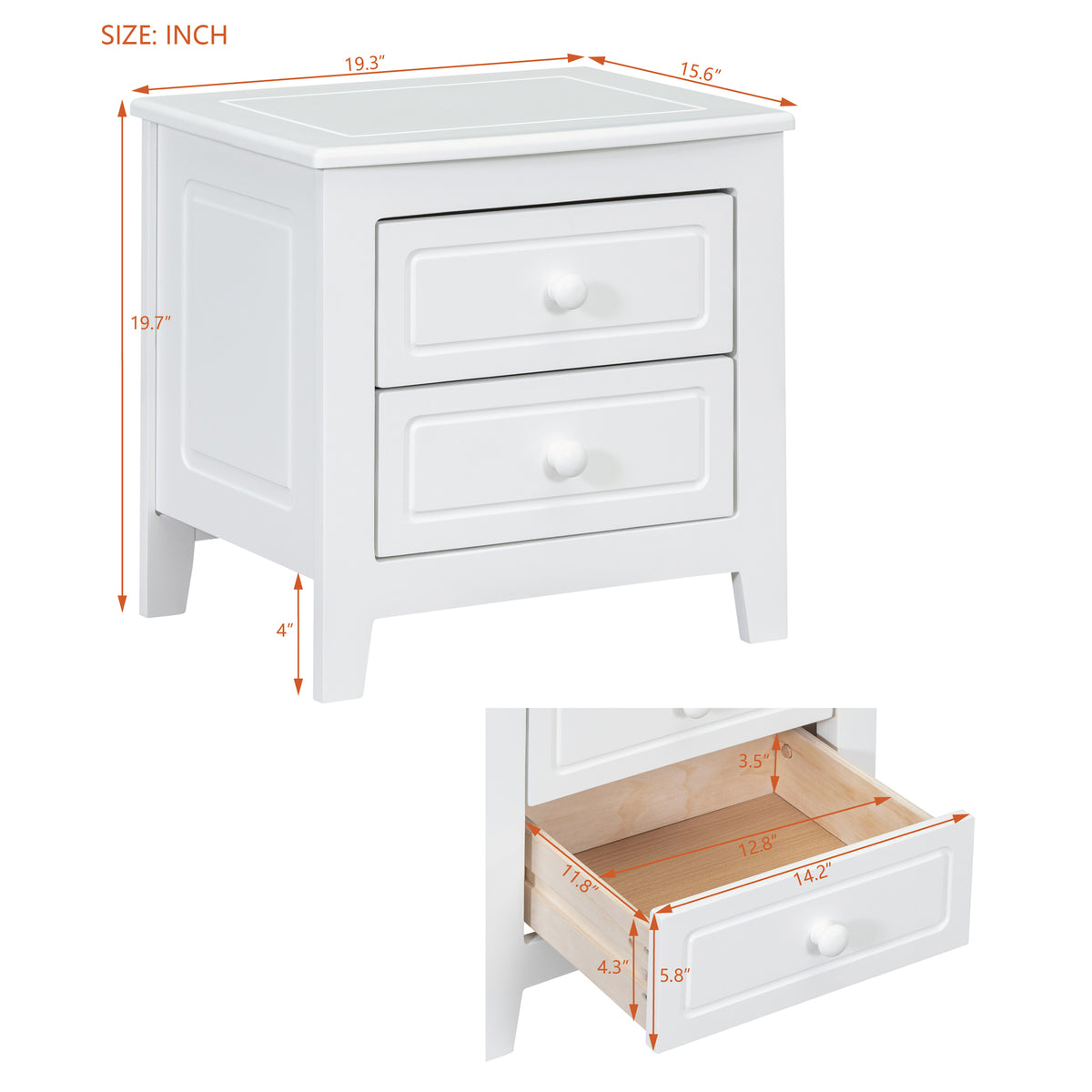 variant-group:rf-n733wf308187aak|Roomfitters 2-Drawer Nightstand for Bedroom, Mid-Century Retro Bedside Table with Classic Design, White