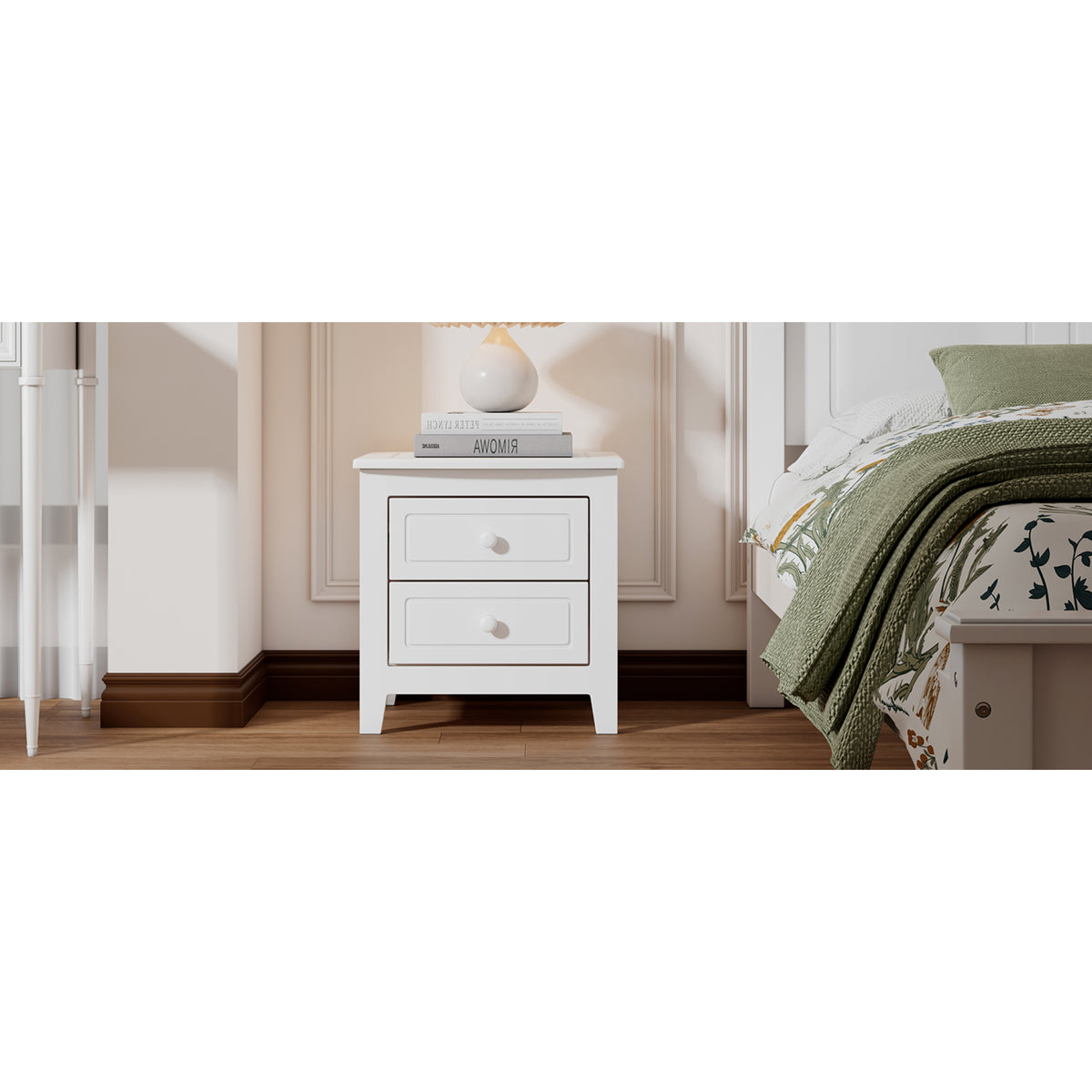 variant-group:rf-n733wf308187aak|Roomfitters 2-Drawer Nightstand for Bedroom, Mid-Century Retro Bedside Table with Classic Design, White