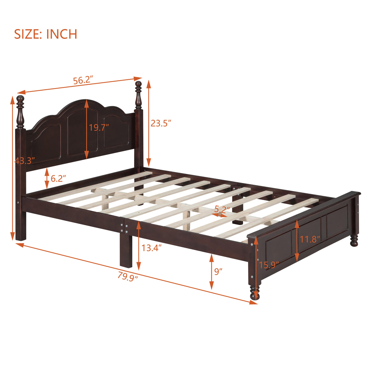 variant-group:rf-n733wf308186aad|Roomfitters Full Size Wood Platform Bed Frame, Retro Style Platform Bed with Wooden Slat Support, Dark Walnut, Walnut
