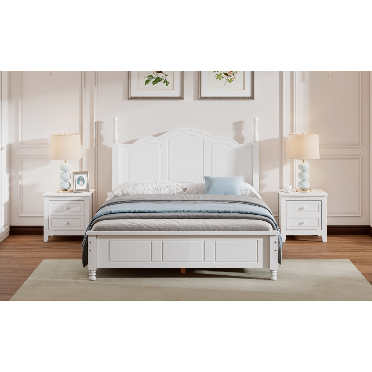 variant-group:rf-n733wf308186aak|Roomfitters Full Size Wood Platform Bed Frame, Retro Style Platform Bed with Wooden Slat Support, White, White