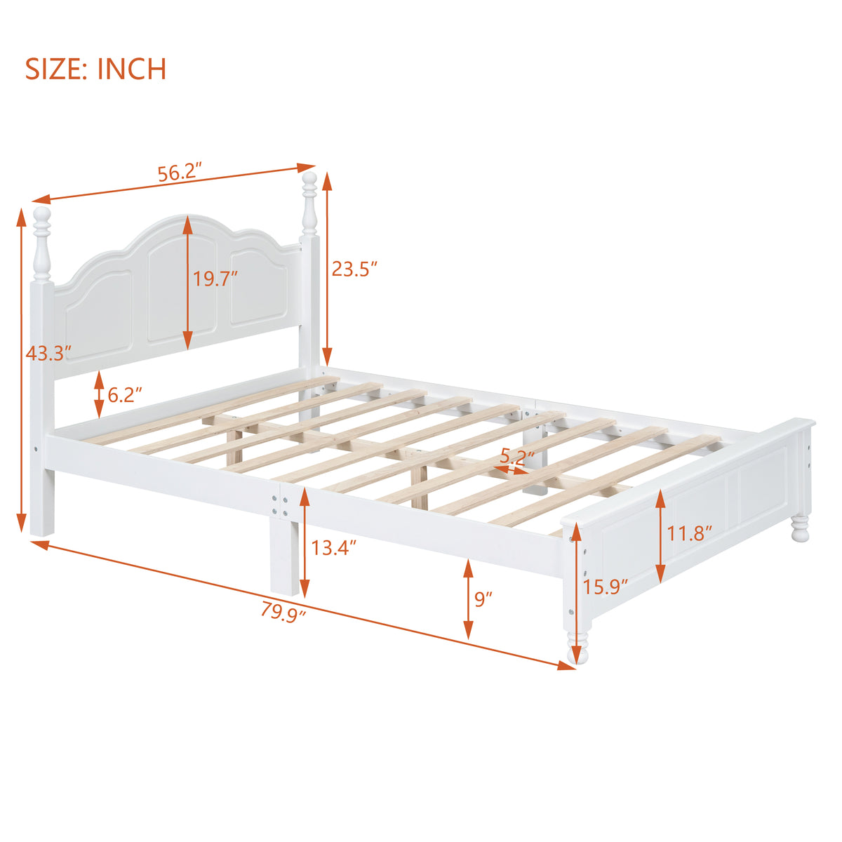 variant-group:rf-n733wf308186aak|Roomfitters Full Size Wood Platform Bed Frame, Retro Style Platform Bed with Wooden Slat Support, White, White