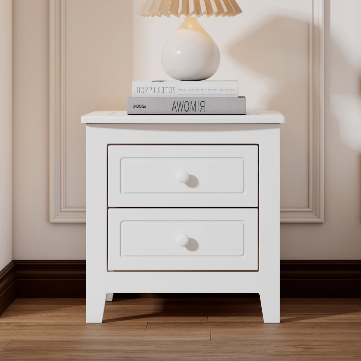 variant-group:rf-n733wf308187aak|Roomfitters 2-Drawer Nightstand for Bedroom, Mid-Century Retro Bedside Table with Classic Design, White