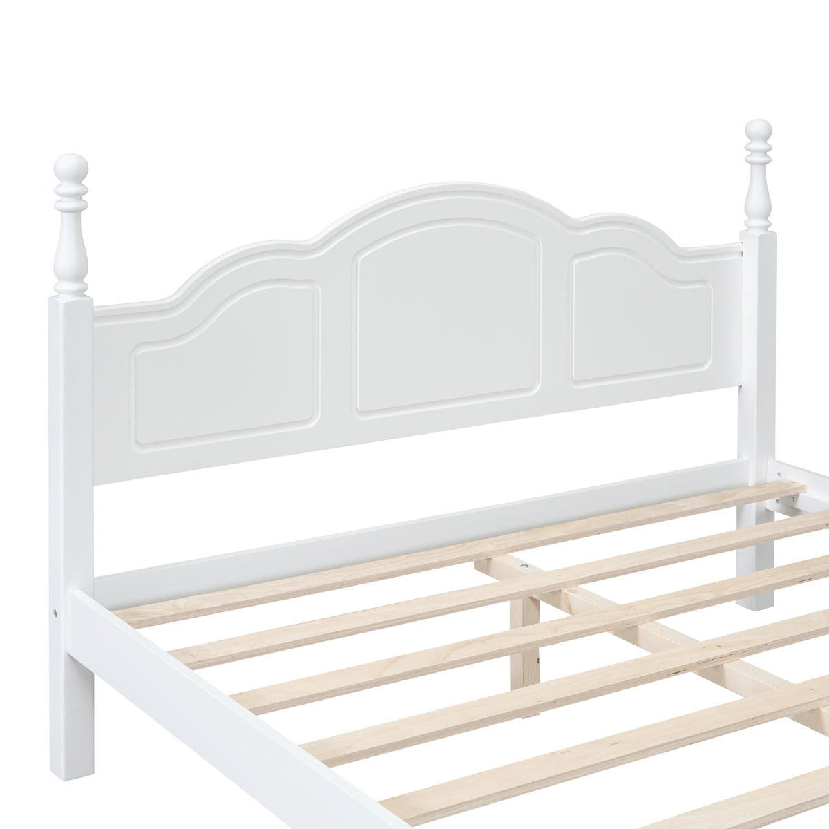 variant-group:rf-n733wf308185aak|Roomfitters Queen Size Wood Platform Bed Frame, Retro Style Platform Bed with Wooden Slat Support, White, White