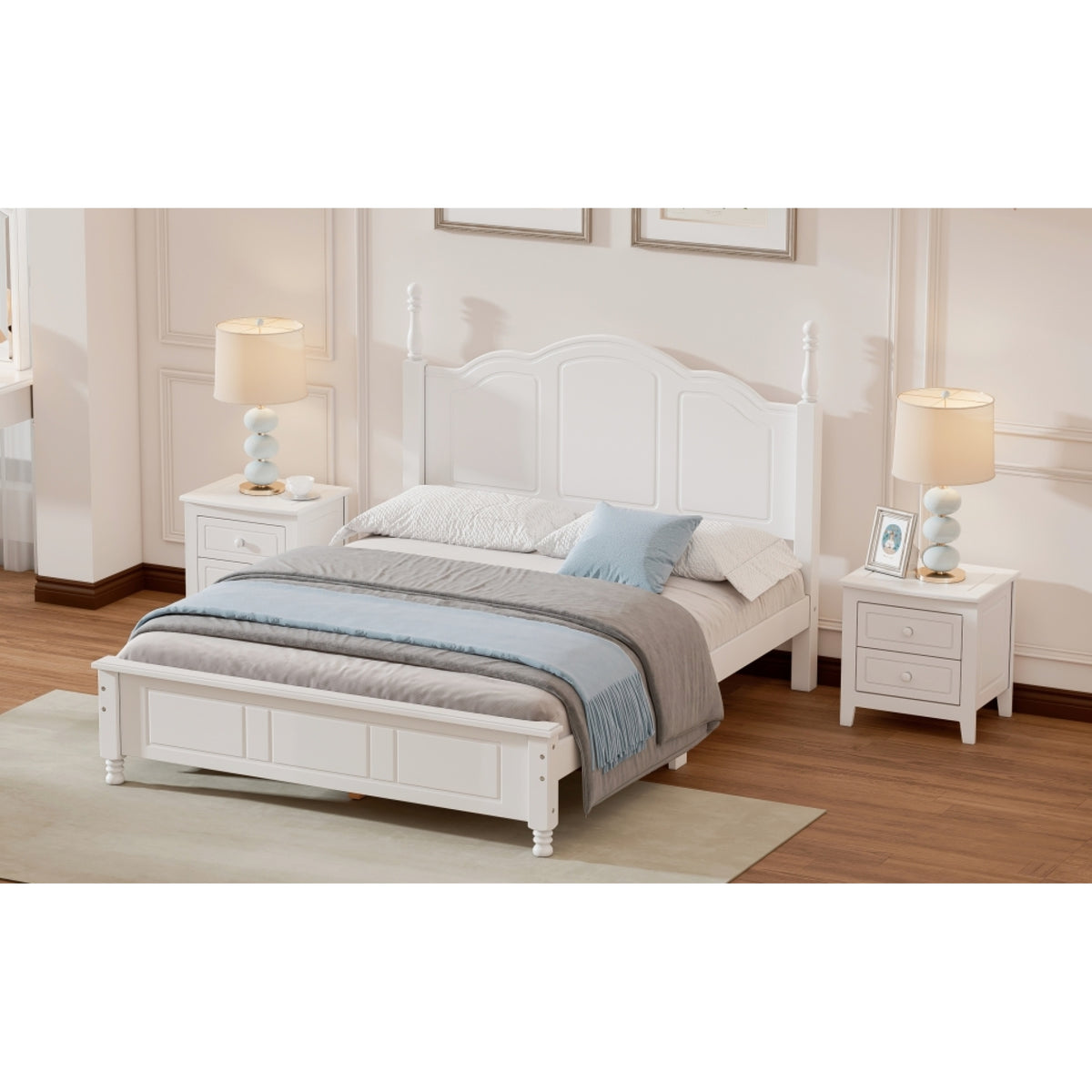 variant-group:rf-n733wf308186aak|Roomfitters Full Size Wood Platform Bed Frame, Retro Style Platform Bed with Wooden Slat Support, White, White