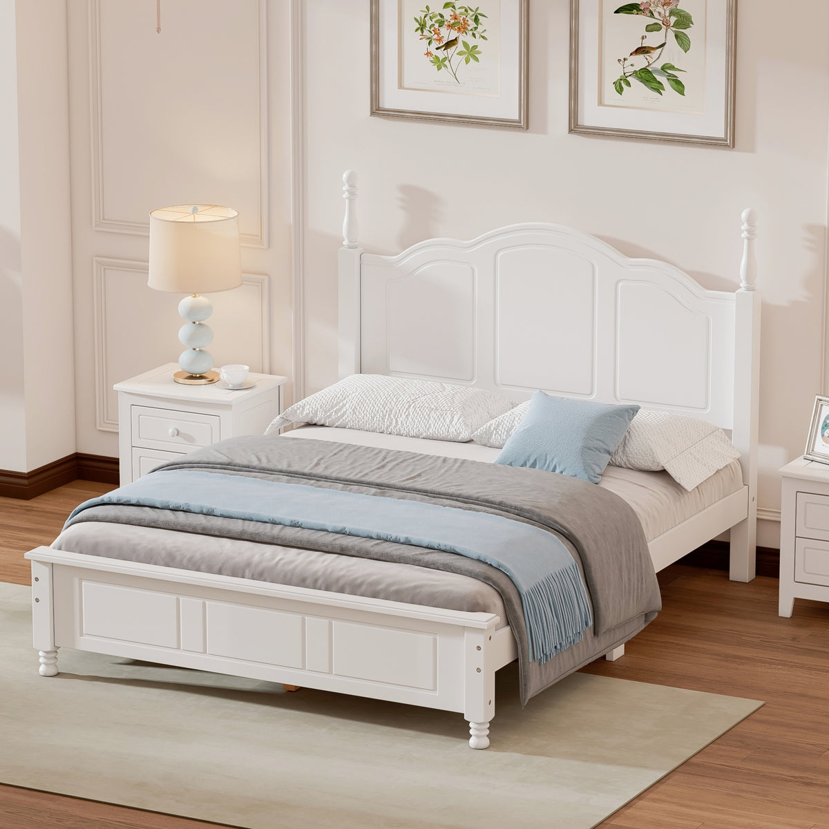 variant-group:rf-n733wf308186aak|Roomfitters Full Size Wood Platform Bed Frame, Retro Style Platform Bed with Wooden Slat Support, White, White