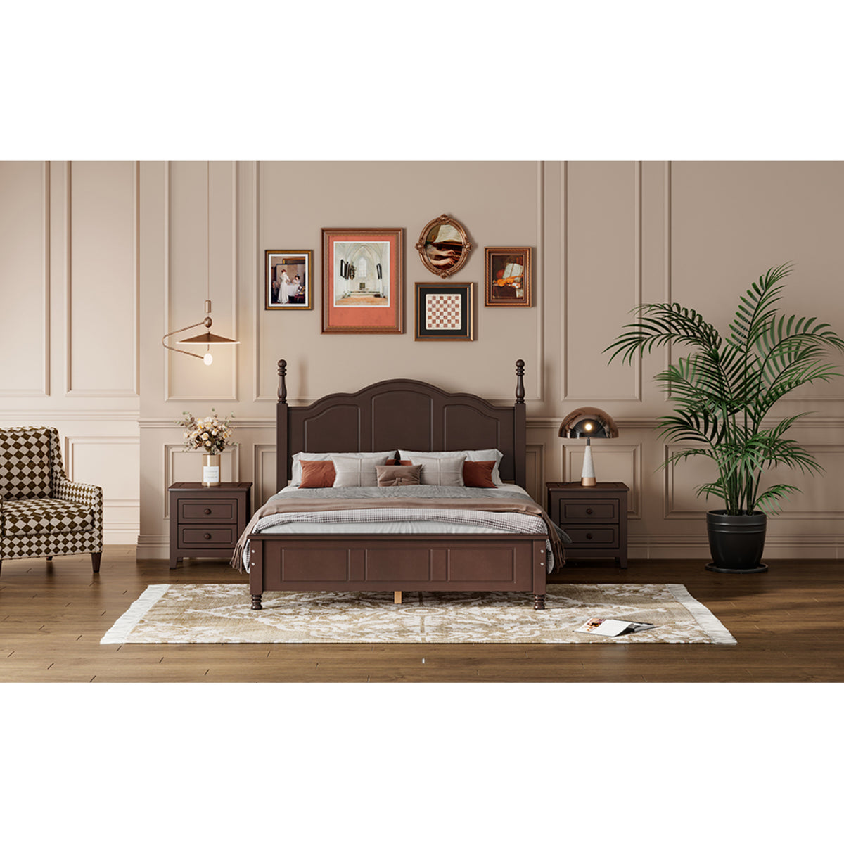 variant-group:rf-n733wf308186aad|Roomfitters Full Size Wood Platform Bed Frame, Retro Style Platform Bed with Wooden Slat Support, Dark Walnut, Walnut