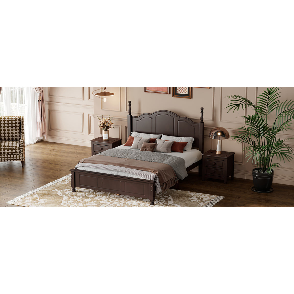 variant-group:rf-n733wf308186aad|Roomfitters Full Size Wood Platform Bed Frame, Retro Style Platform Bed with Wooden Slat Support, Dark Walnut, Walnut