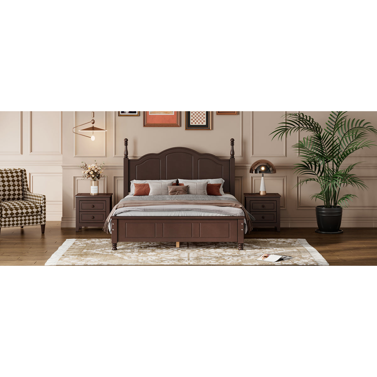 variant-group:rf-n733wf308186aad|Roomfitters Full Size Wood Platform Bed Frame, Retro Style Platform Bed with Wooden Slat Support, Dark Walnut, Walnut