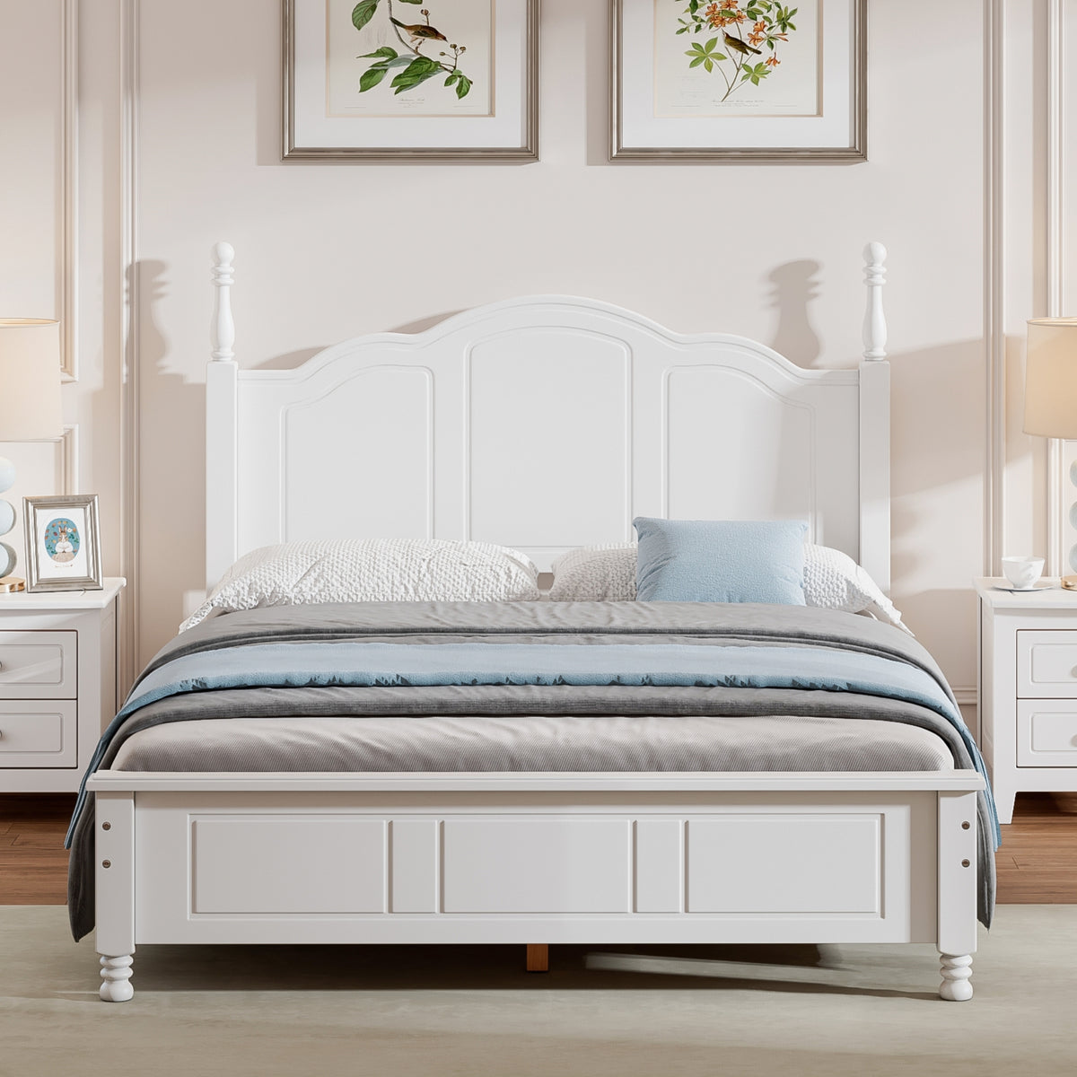 variant-group:rf-n733wf308186aak|Roomfitters Full Size Wood Platform Bed Frame, Retro Style Platform Bed with Wooden Slat Support, White, White