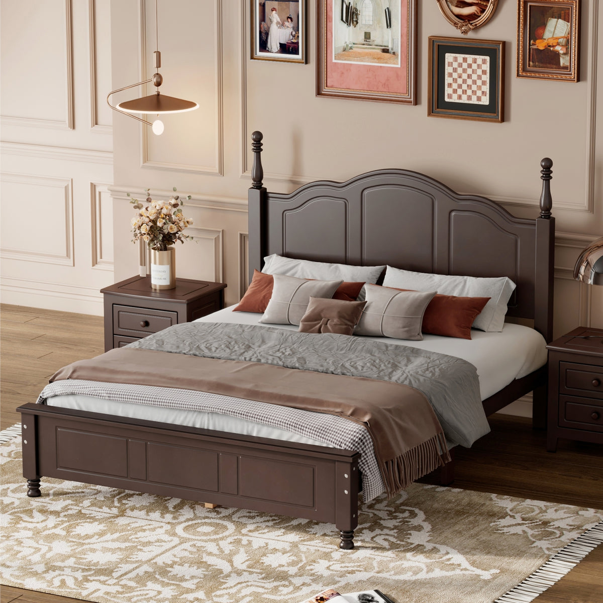 variant-group:rf-n733wf308186aad|Roomfitters Full Size Wood Platform Bed Frame, Retro Style Platform Bed with Wooden Slat Support, Dark Walnut, Walnut