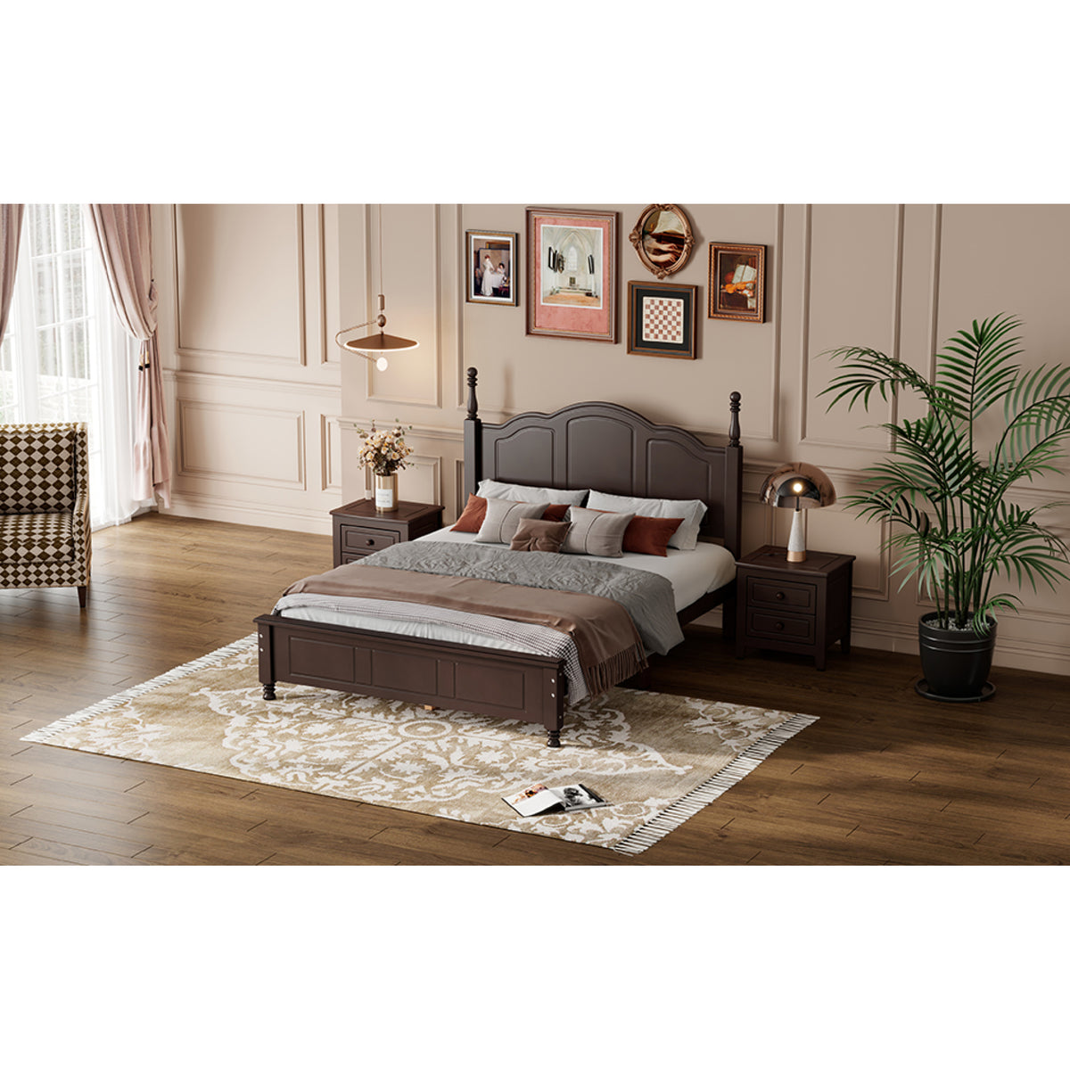 variant-group:rf-n733wf308186aad|Roomfitters Full Size Wood Platform Bed Frame, Retro Style Platform Bed with Wooden Slat Support, Dark Walnut, Walnut