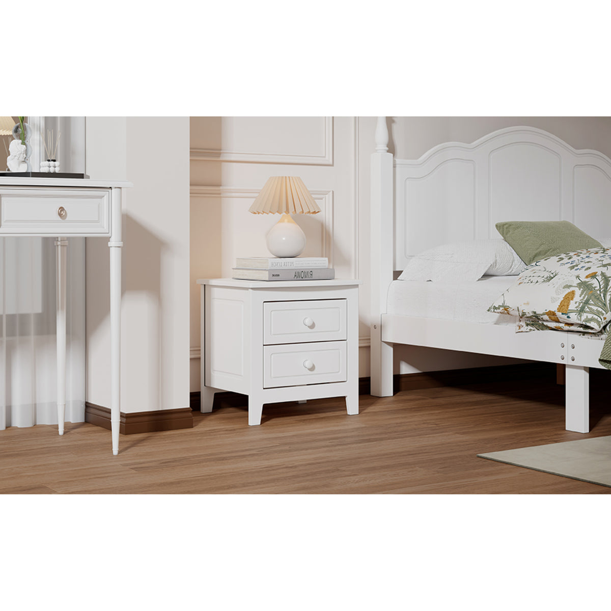 variant-group:rf-n733wf308187aak|Roomfitters 2-Drawer Nightstand for Bedroom, Mid-Century Retro Bedside Table with Classic Design, White