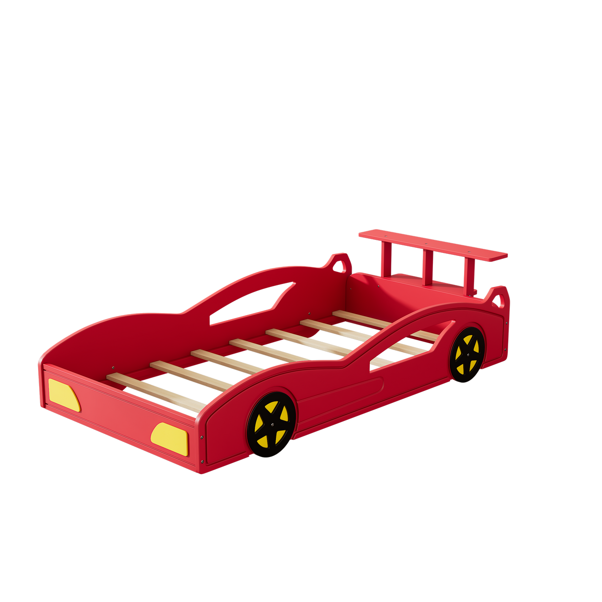 variant-group:rf-n701p465364j|Roomfitters Twin Size Wooden Race Car Bed Frame with Wheels, Car Shaped Platform Bed Storage, No Box Spring, Red & Yellow