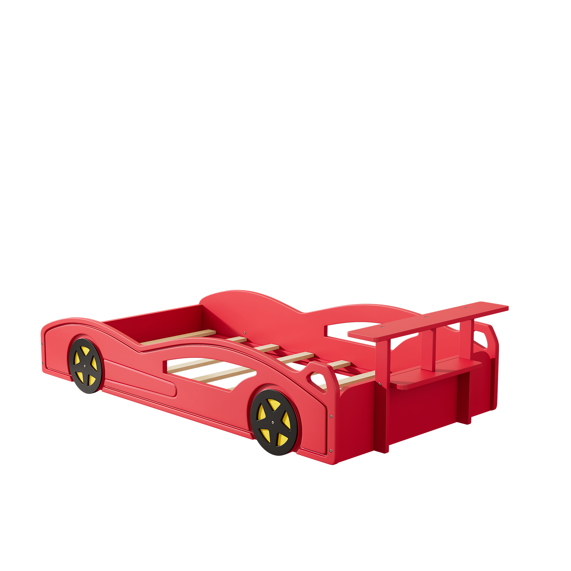 variant-group:rf-n701p465364j|Roomfitters Twin Size Wooden Race Car Bed Frame with Wheels, Car Shaped Platform Bed Storage, No Box Spring, Red & Yellow
