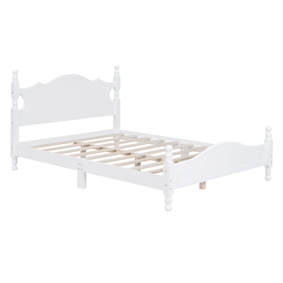 variant-group:rf-n733wf310129aak|Roomfitters Full Size Wood Platform Bed Frame, Retro-Inspired Design with Sturdy Wooden Slat Support for Classic and Modern Interiors, White
