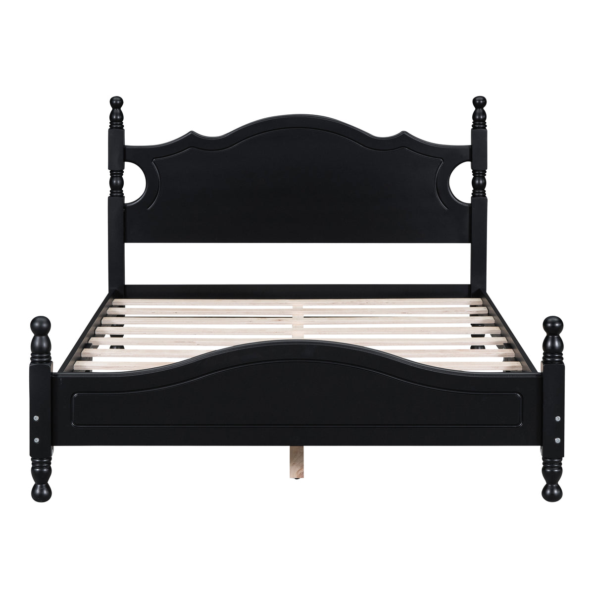 variant-group:rf-n733wf310129aab|Roomfitters Full Size Wood Platform Bed Frame, Retro-Inspired Design with Sturdy Wooden Slat Support for Classic and Modern Interiors, Black