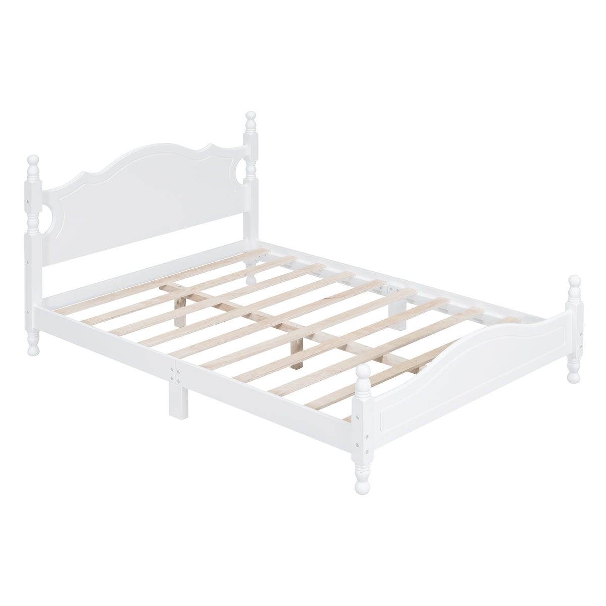 variant-group:rf-n733wf310129aak|Roomfitters Full Size Wood Platform Bed Frame, Retro-Inspired Design with Sturdy Wooden Slat Support for Classic and Modern Interiors, White