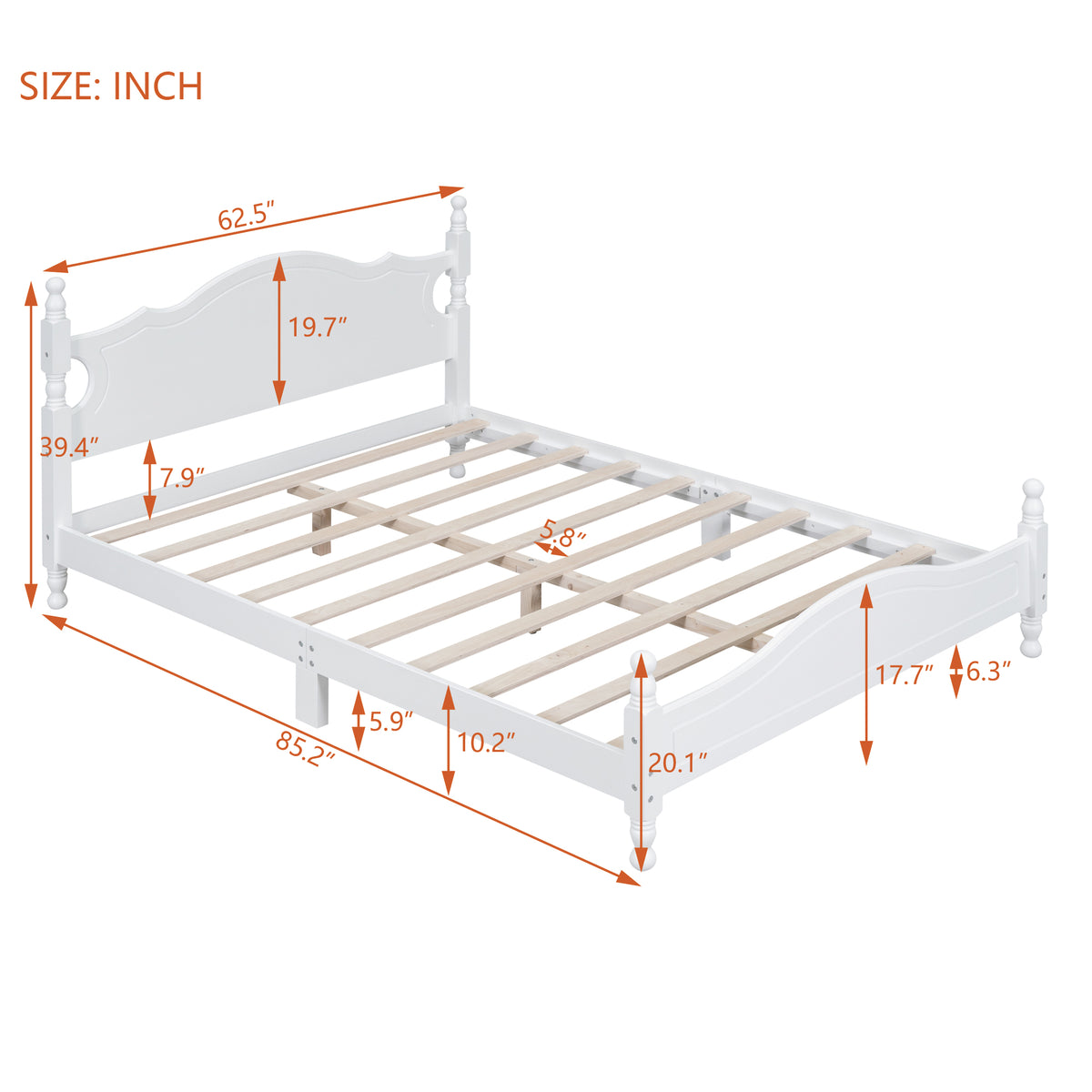 variant-group:rf-n733wf310132aak|Roomfitters Queen Size Wood Platform Bed Frame, Retro-Inspired Design with Sturdy Wooden Slat Support for Classic and Modern Interiors, White