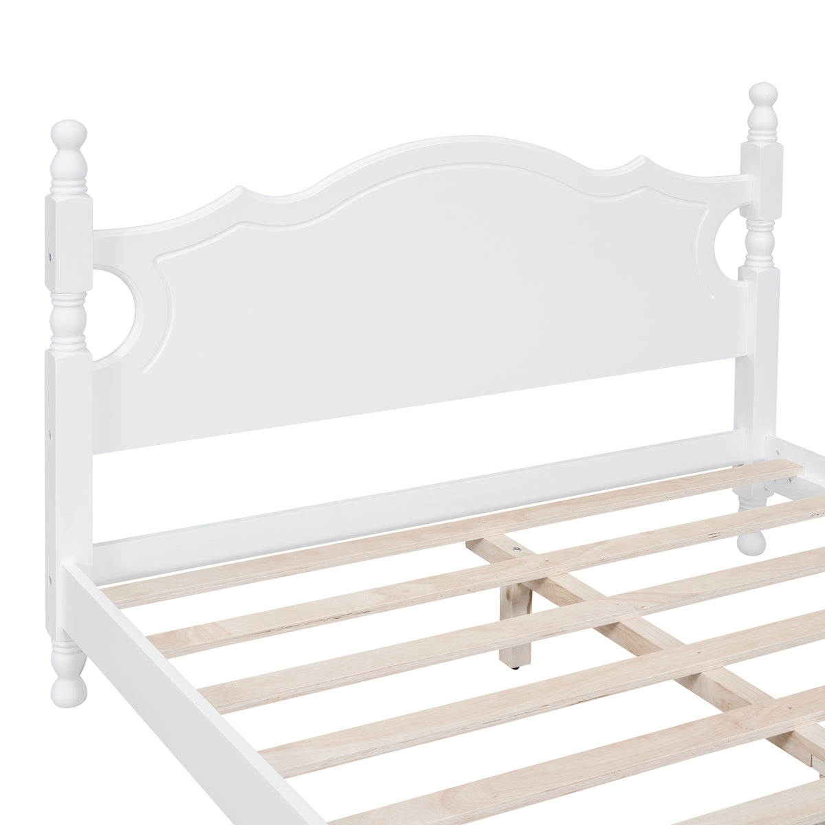 variant-group:rf-n733wf310129aak|Roomfitters Full Size Wood Platform Bed Frame, Retro-Inspired Design with Sturdy Wooden Slat Support for Classic and Modern Interiors, White