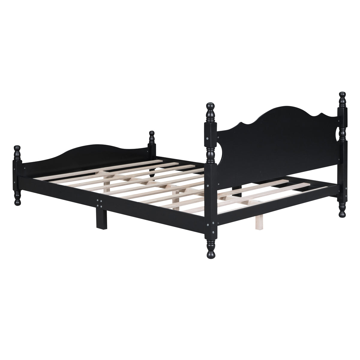 variant-group:rf-n733wf310132aab|Roomfitters Queen Size Wood Platform Bed Frame, Retro-Inspired Design with Sturdy Wooden Slat Support for Classic and Modern Interiors, Black