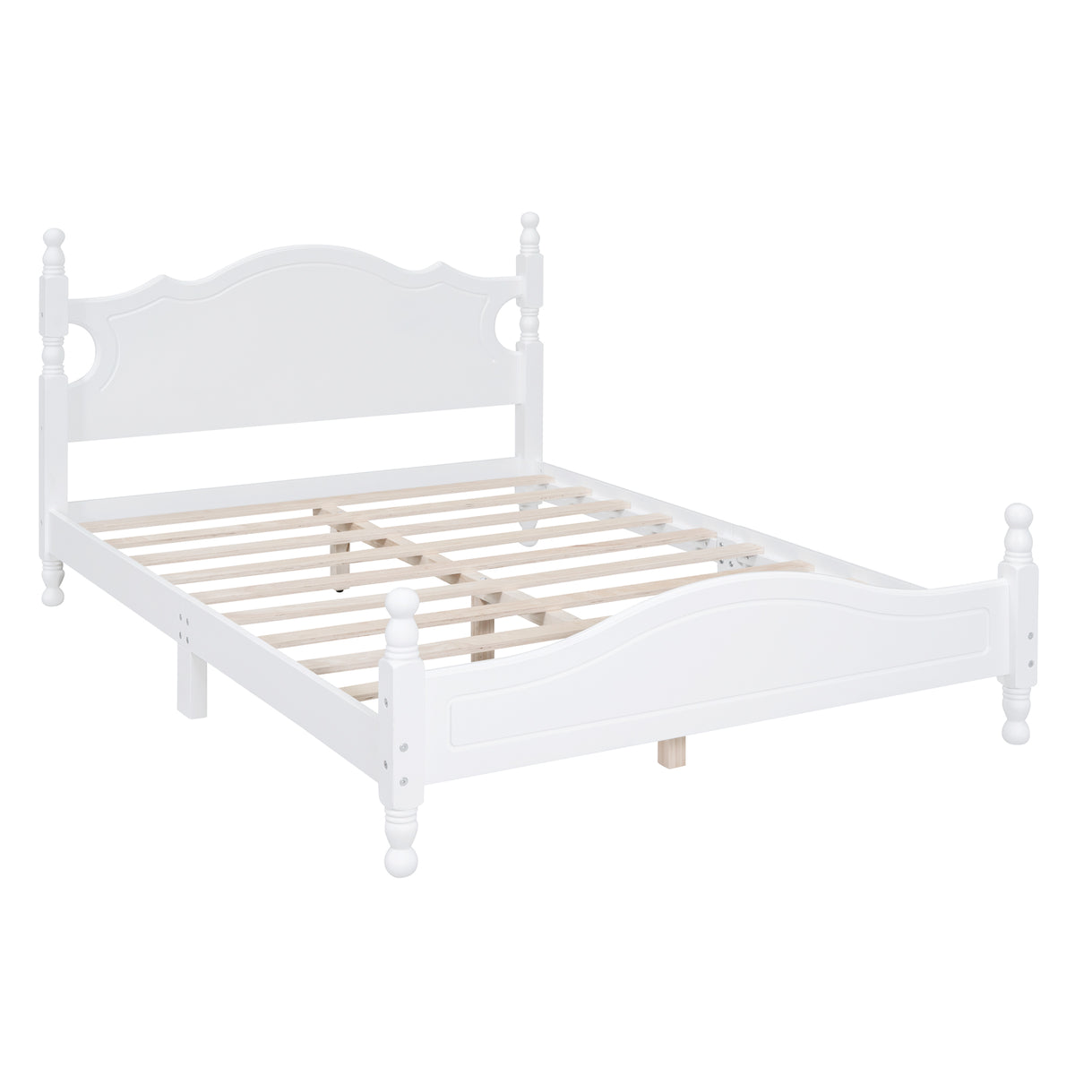 variant-group:rf-n733wf310129aak|Roomfitters Full Size Wood Platform Bed Frame, Retro-Inspired Design with Sturdy Wooden Slat Support for Classic and Modern Interiors, White