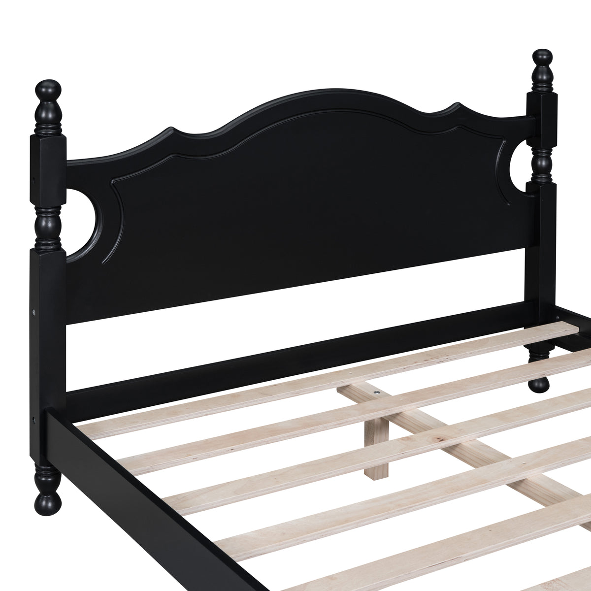 variant-group:rf-n733wf310129aab|Roomfitters Full Size Wood Platform Bed Frame, Retro-Inspired Design with Sturdy Wooden Slat Support for Classic and Modern Interiors, Black