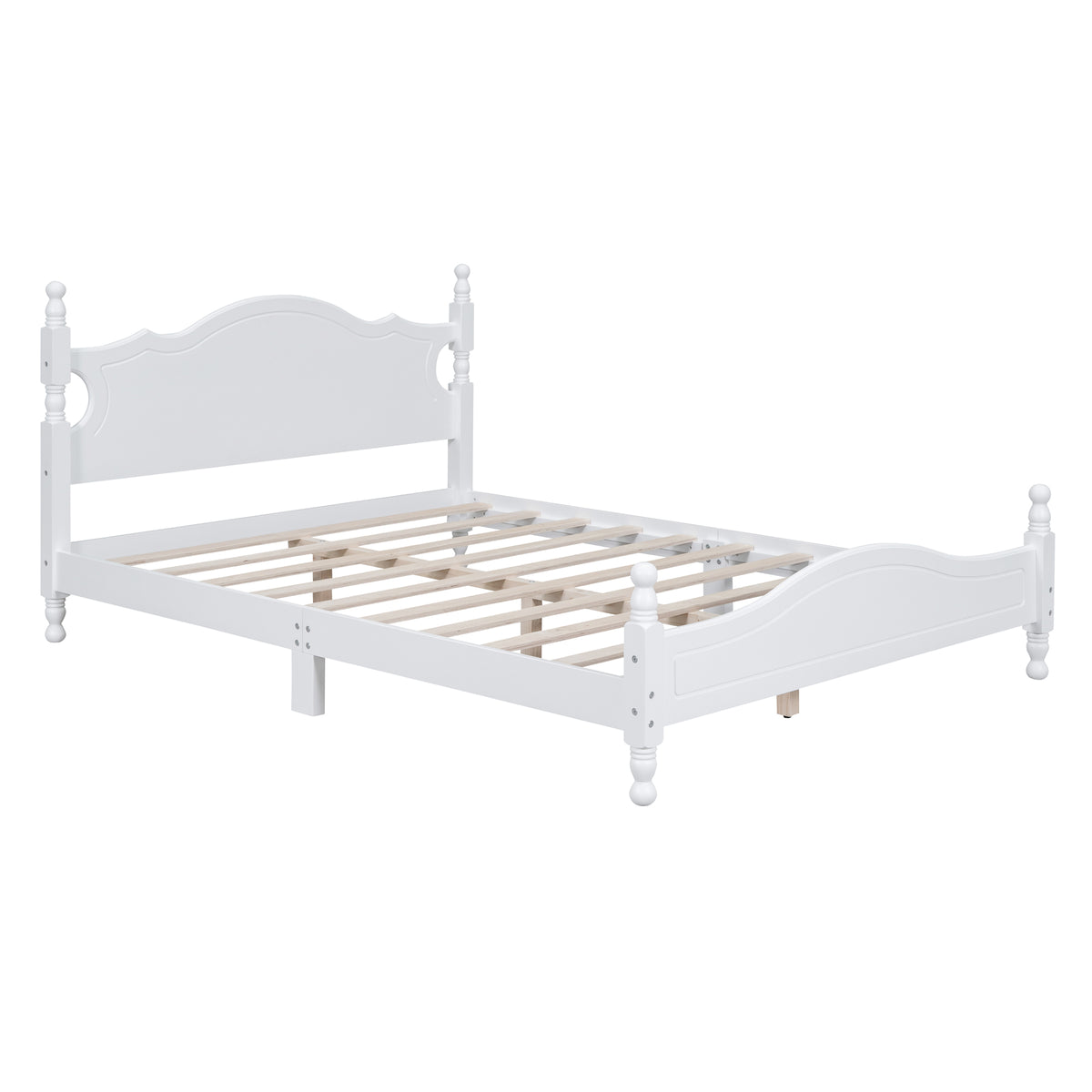 variant-group:rf-n733wf310132aak|Roomfitters Queen Size Wood Platform Bed Frame, Retro-Inspired Design with Sturdy Wooden Slat Support for Classic and Modern Interiors, White