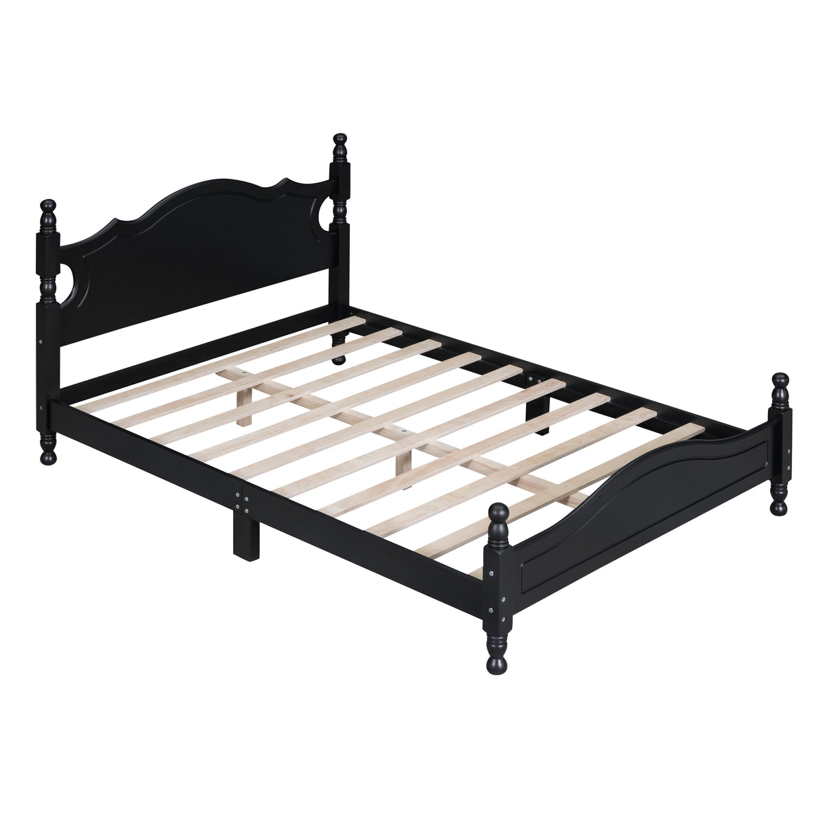 variant-group:rf-n733wf310129aab|Roomfitters Full Size Wood Platform Bed Frame, Retro-Inspired Design with Sturdy Wooden Slat Support for Classic and Modern Interiors, Black