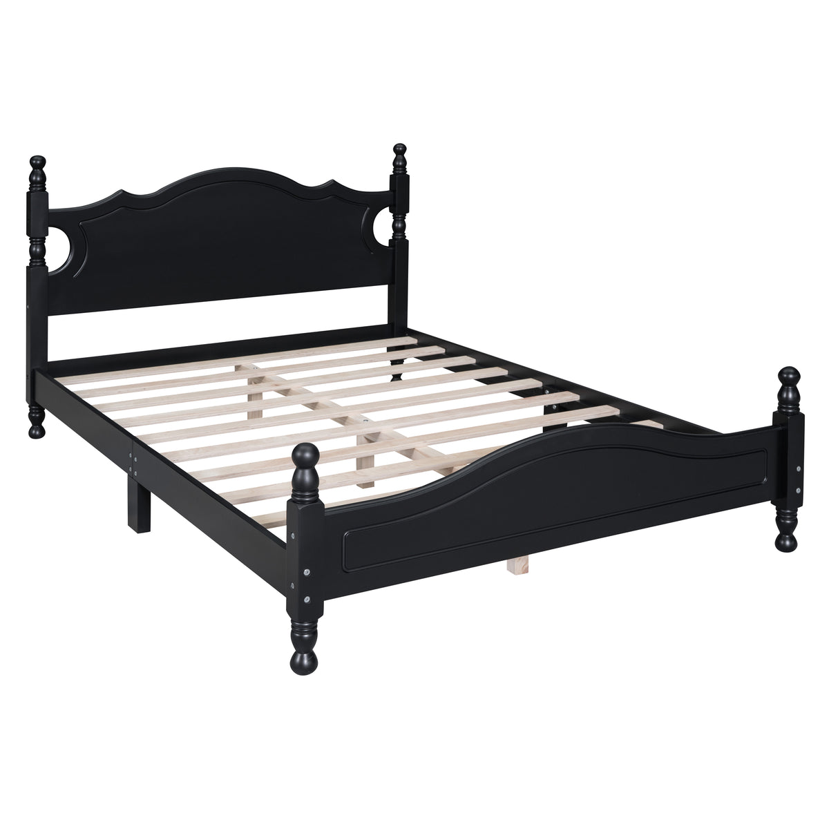 variant-group:rf-n733wf310129aab|Roomfitters Full Size Wood Platform Bed Frame, Retro-Inspired Design with Sturdy Wooden Slat Support for Classic and Modern Interiors, Black