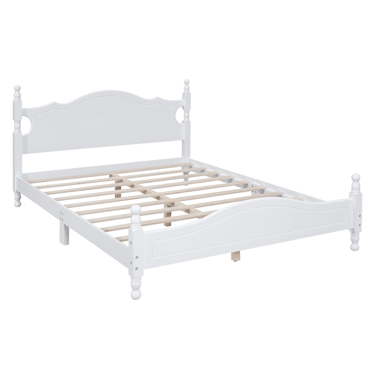 variant-group:rf-n733wf310132aak|Roomfitters Queen Size Wood Platform Bed Frame, Retro-Inspired Design with Sturdy Wooden Slat Support for Classic and Modern Interiors, White