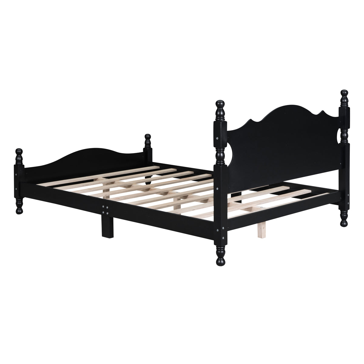 variant-group:rf-n733wf310129aab|Roomfitters Full Size Wood Platform Bed Frame, Retro-Inspired Design with Sturdy Wooden Slat Support for Classic and Modern Interiors, Black