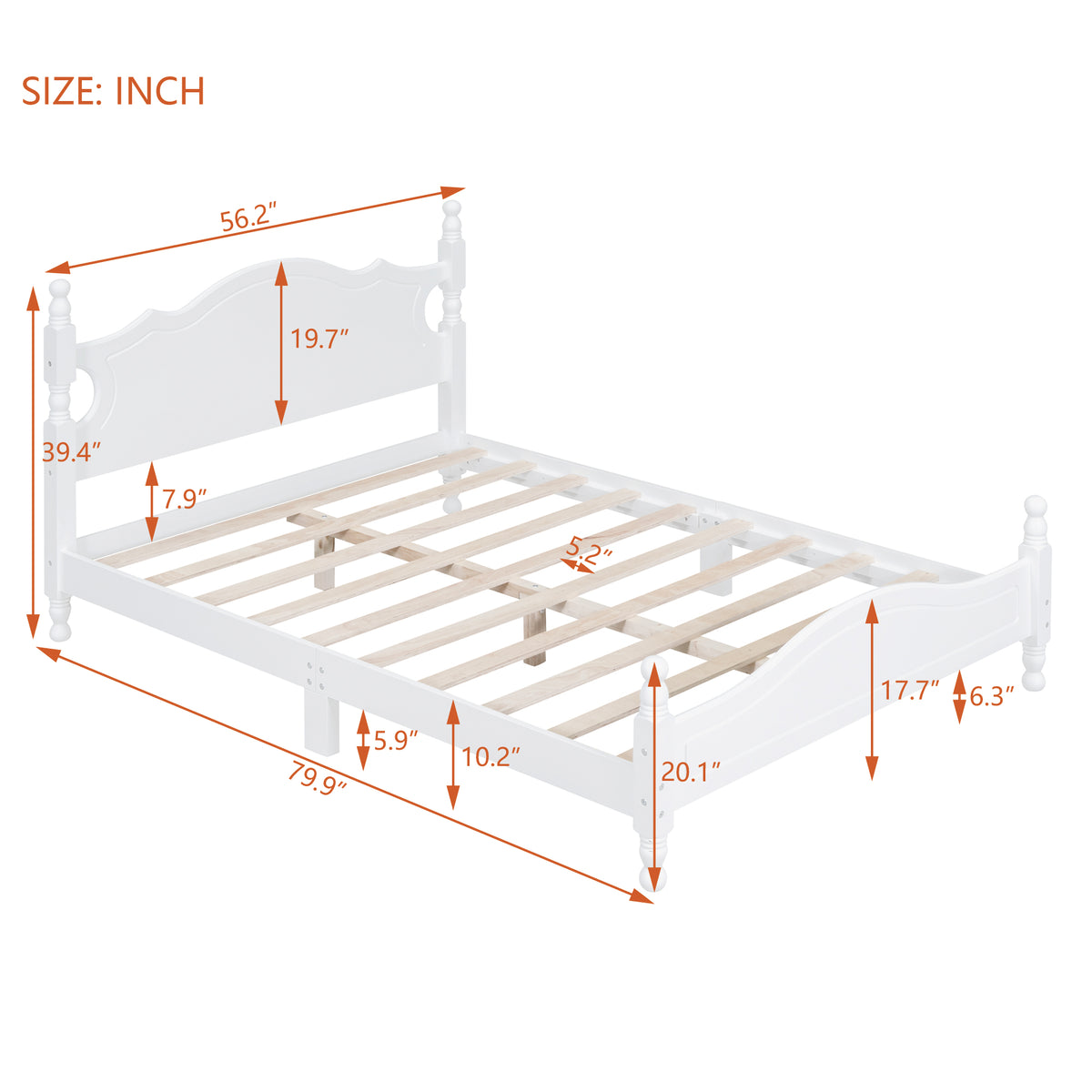 variant-group:rf-n733wf310129aak|Roomfitters Full Size Wood Platform Bed Frame, Retro-Inspired Design with Sturdy Wooden Slat Support for Classic and Modern Interiors, White