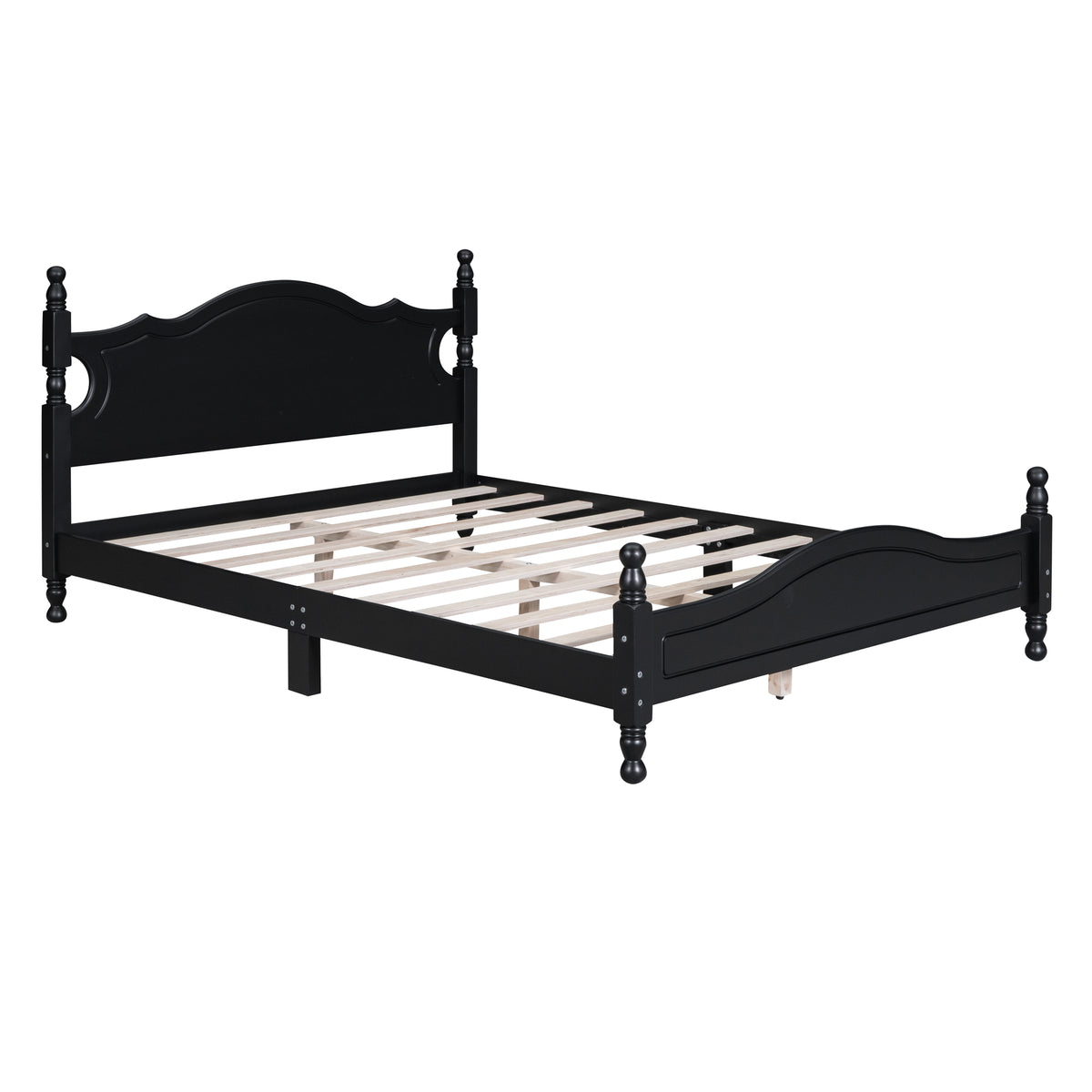 variant-group:rf-n733wf310132aab|Roomfitters Queen Size Wood Platform Bed Frame, Retro-Inspired Design with Sturdy Wooden Slat Support for Classic and Modern Interiors, Black