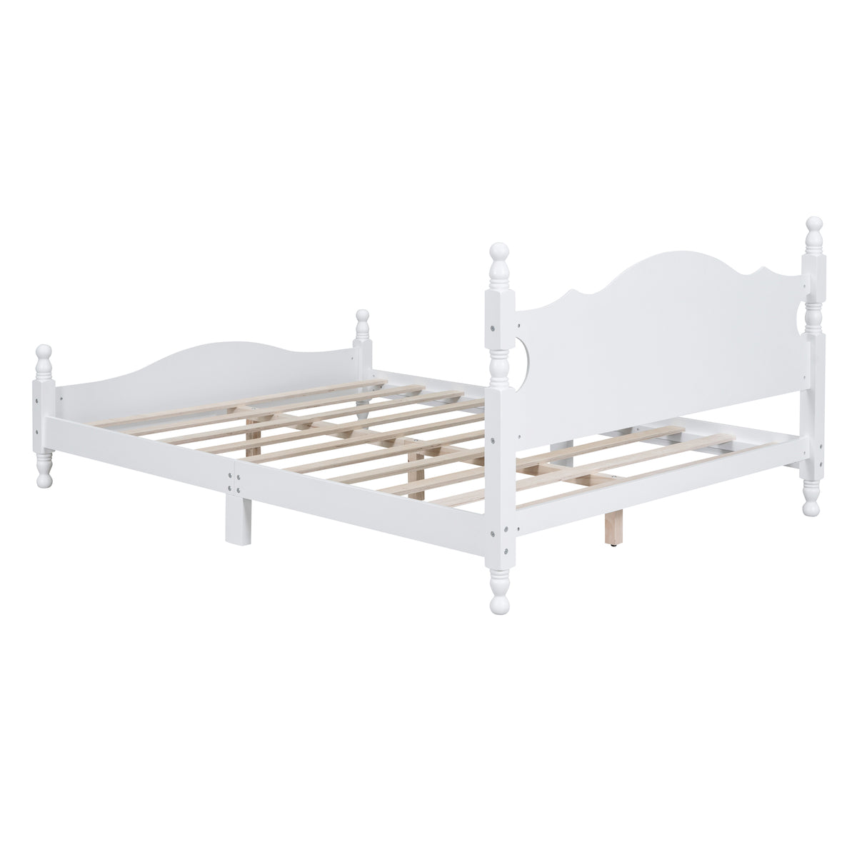 variant-group:rf-n733wf310132aak|Roomfitters Queen Size Wood Platform Bed Frame, Retro-Inspired Design with Sturdy Wooden Slat Support for Classic and Modern Interiors, White