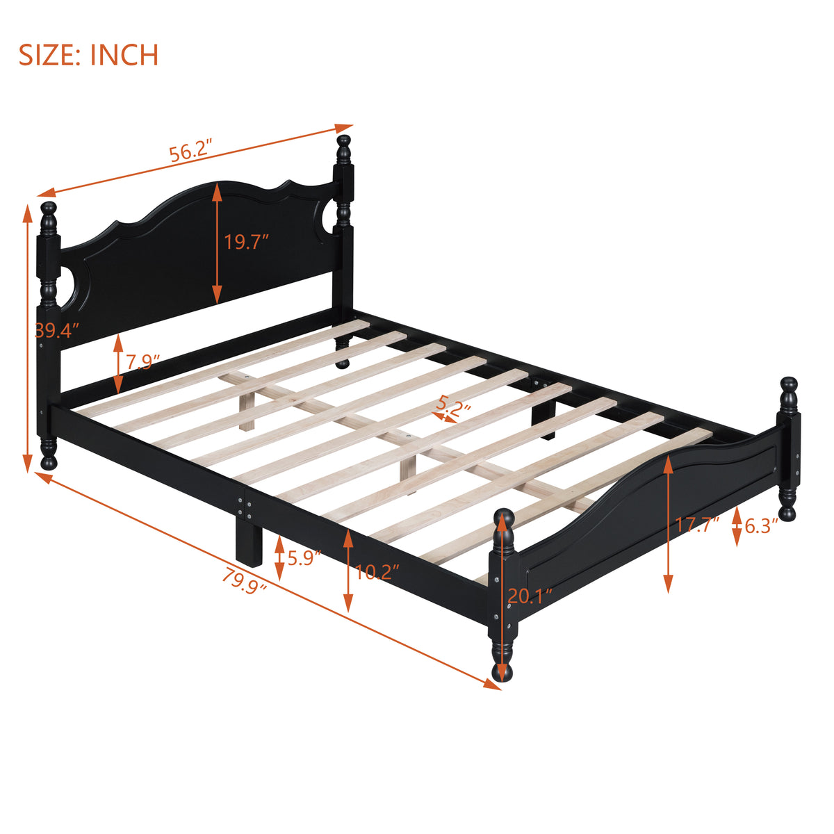variant-group:rf-n733wf310129aab|Roomfitters Full Size Wood Platform Bed Frame, Retro-Inspired Design with Sturdy Wooden Slat Support for Classic and Modern Interiors, Black