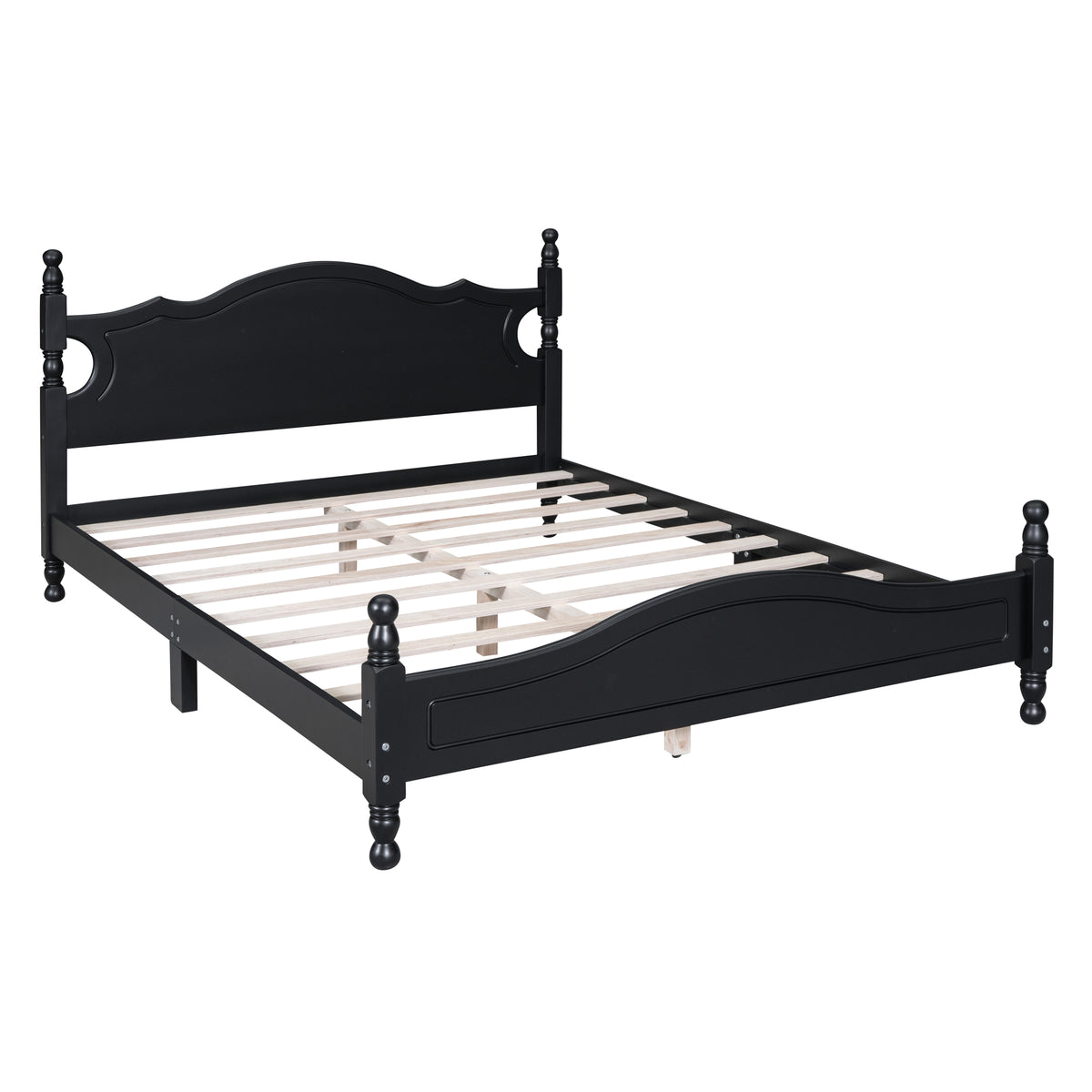 variant-group:rf-n733wf310132aab|Roomfitters Queen Size Wood Platform Bed Frame, Retro-Inspired Design with Sturdy Wooden Slat Support for Classic and Modern Interiors, Black