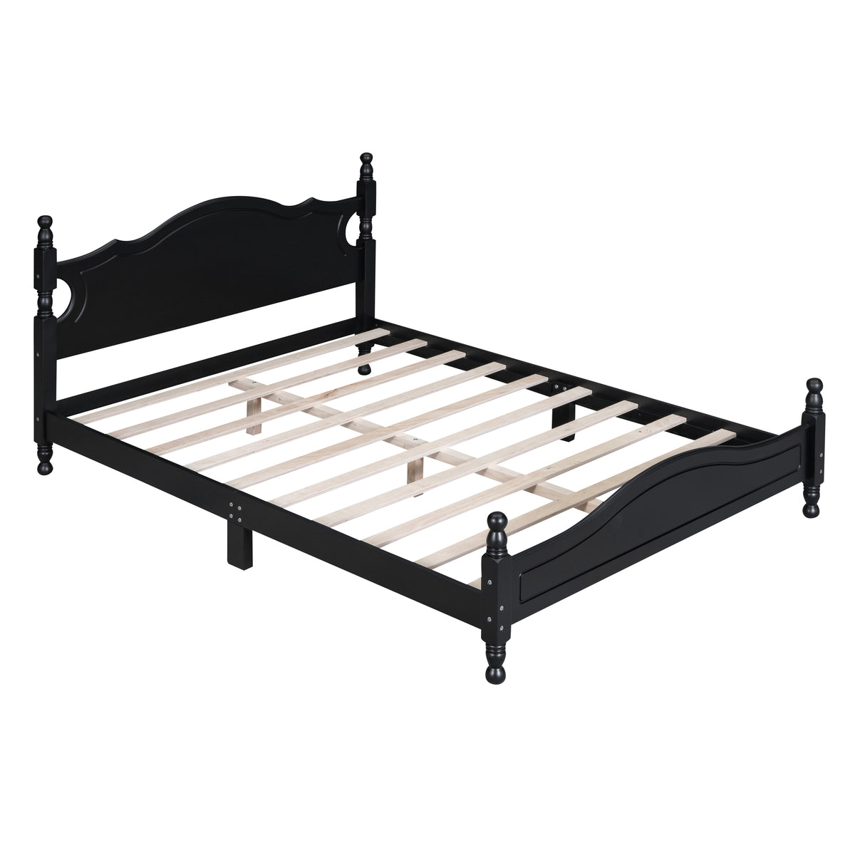 variant-group:rf-n733wf310132aab|Roomfitters Queen Size Wood Platform Bed Frame, Retro-Inspired Design with Sturdy Wooden Slat Support for Classic and Modern Interiors, Black