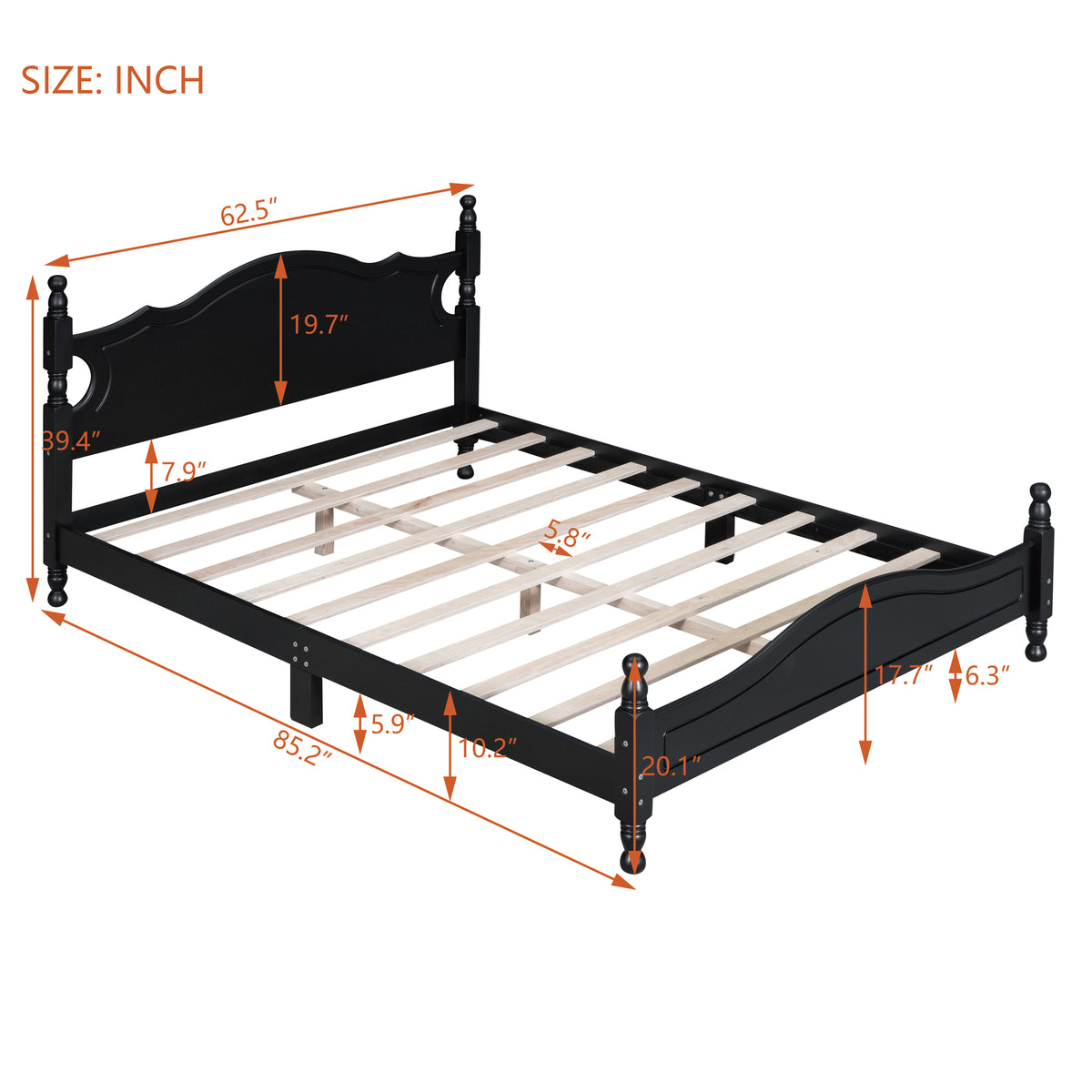 variant-group:rf-n733wf310132aab|Roomfitters Queen Size Wood Platform Bed Frame, Retro-Inspired Design with Sturdy Wooden Slat Support for Classic and Modern Interiors, Black