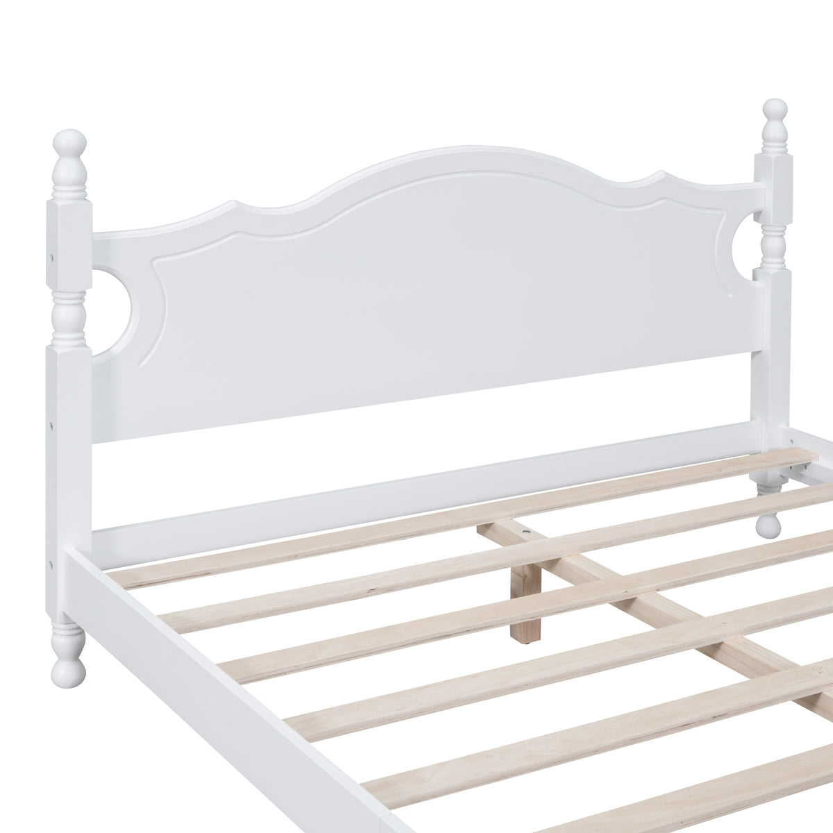 variant-group:rf-n733wf310132aak|Roomfitters Queen Size Wood Platform Bed Frame, Retro-Inspired Design with Sturdy Wooden Slat Support for Classic and Modern Interiors, White