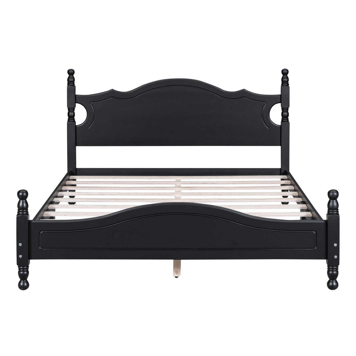 variant-group:rf-n733wf310132aab|Roomfitters Queen Size Wood Platform Bed Frame, Retro-Inspired Design with Sturdy Wooden Slat Support for Classic and Modern Interiors, Black