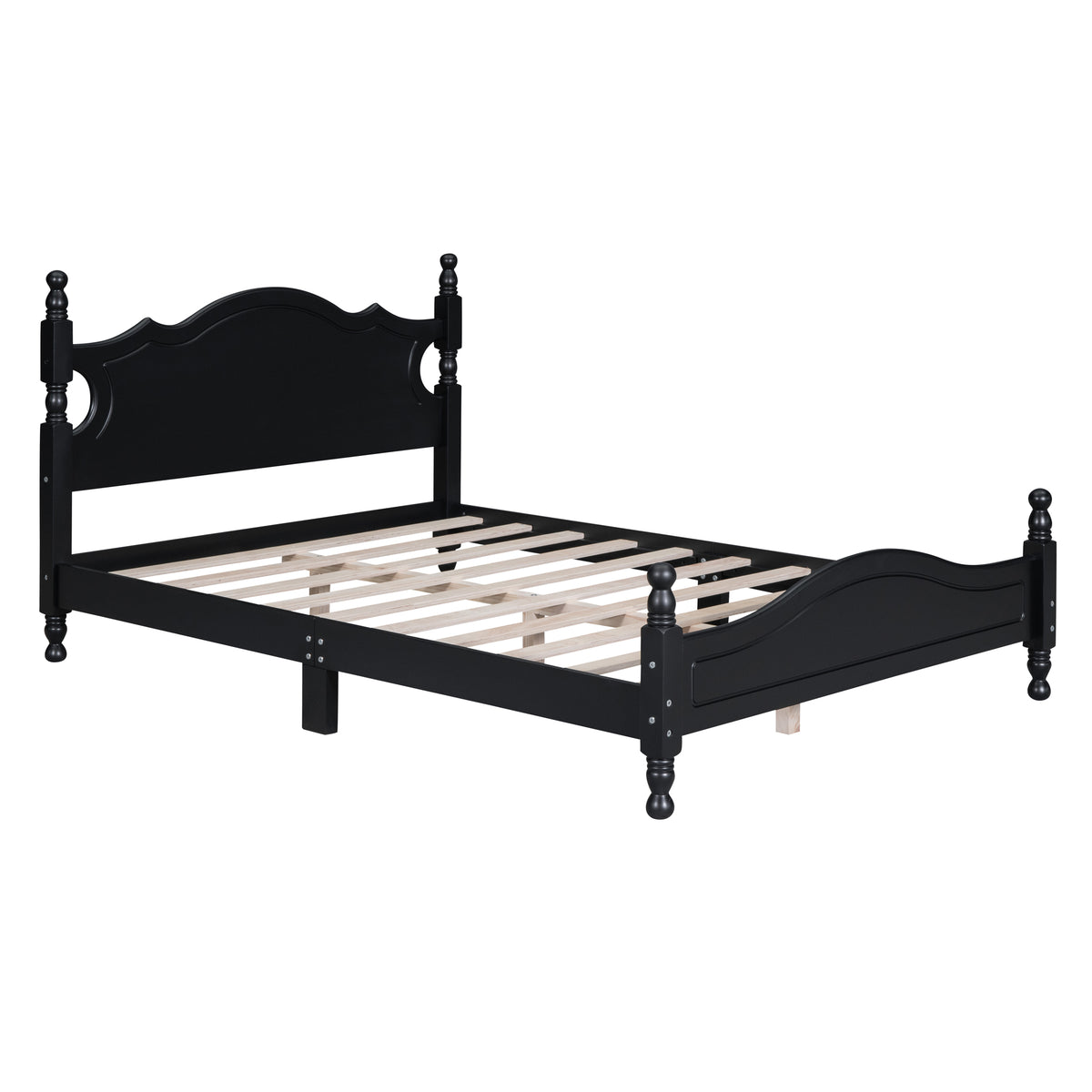 variant-group:rf-n733wf310129aab|Roomfitters Full Size Wood Platform Bed Frame, Retro-Inspired Design with Sturdy Wooden Slat Support for Classic and Modern Interiors, Black