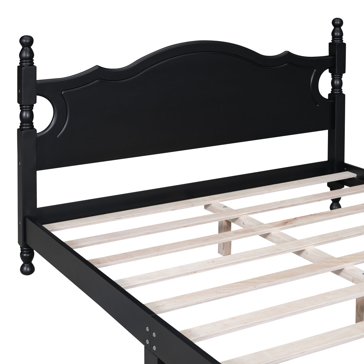 variant-group:rf-n733wf310132aab|Roomfitters Queen Size Wood Platform Bed Frame, Retro-Inspired Design with Sturdy Wooden Slat Support for Classic and Modern Interiors, Black