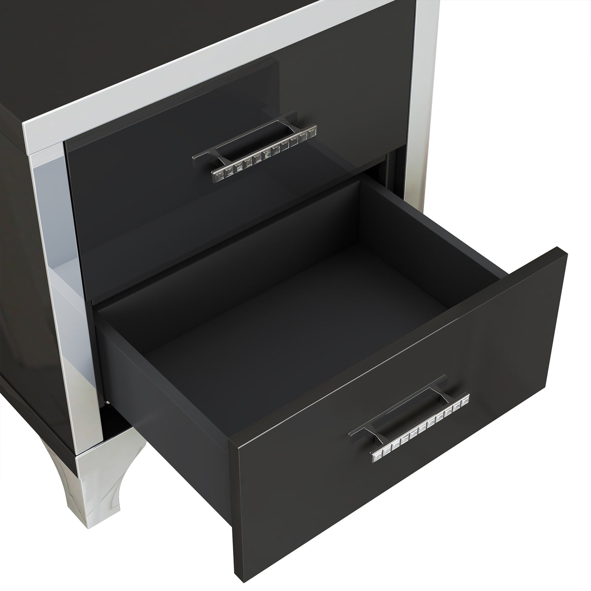 variant-group:rf-n733p205356b|Roomfitters High Gloss Nightstand with Metal Handle, Mirrored Bedside Storage Table for Bedroom or Living Room, Black