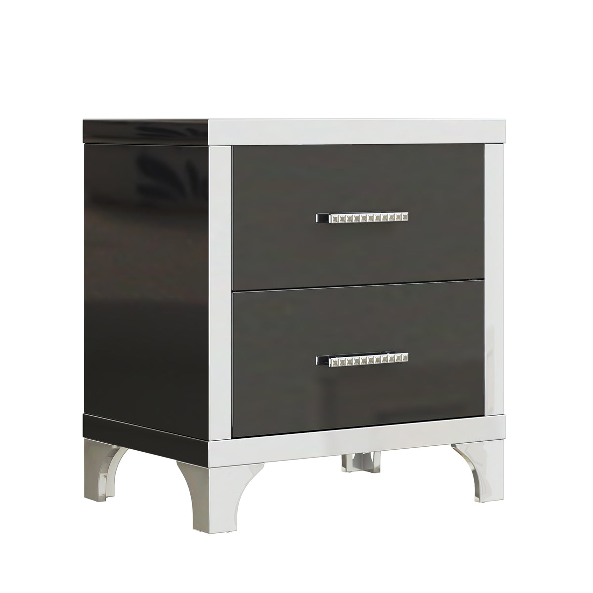 variant-group:rf-n733p205356b|Roomfitters High Gloss Nightstand with Metal Handle, Mirrored Bedside Storage Table for Bedroom or Living Room, Black
