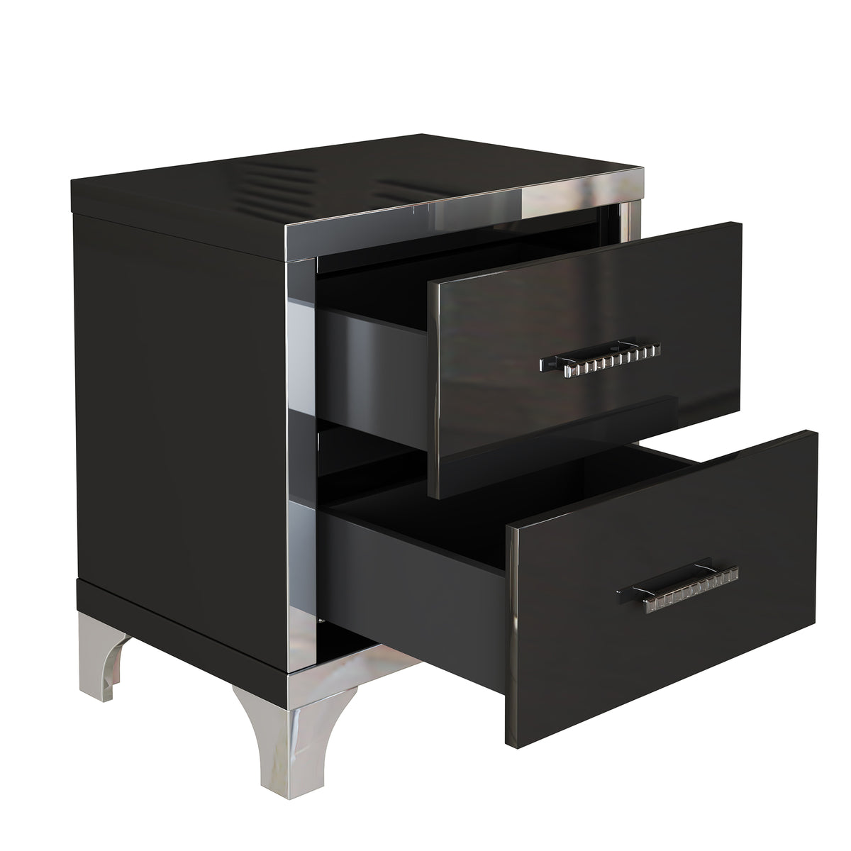 variant-group:rf-n733p205356b|Roomfitters High Gloss Nightstand with Metal Handle, Mirrored Bedside Storage Table for Bedroom or Living Room, Black