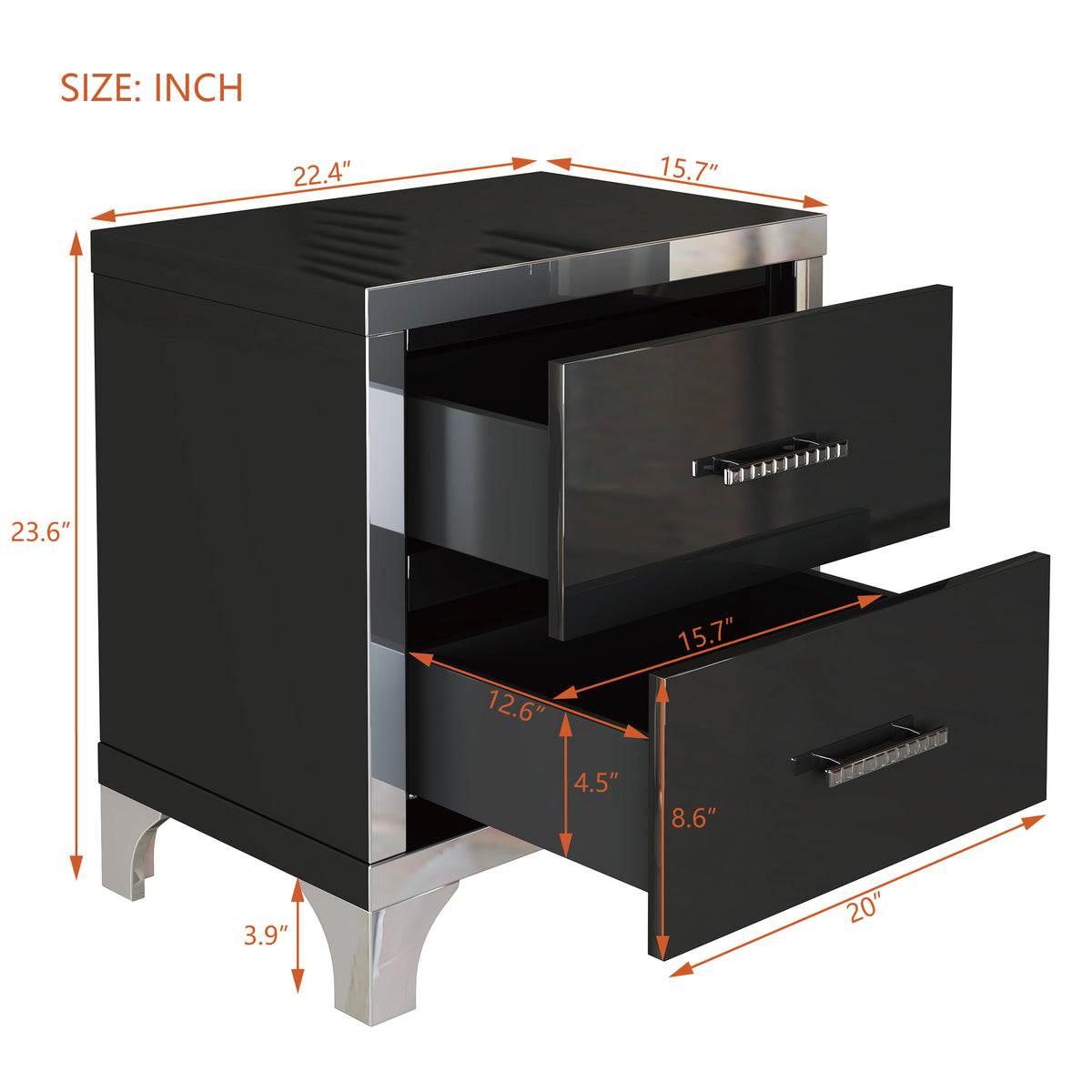 variant-group:rf-n733p205356b|Roomfitters High Gloss Nightstand with Metal Handle, Mirrored Bedside Storage Table for Bedroom or Living Room, Black